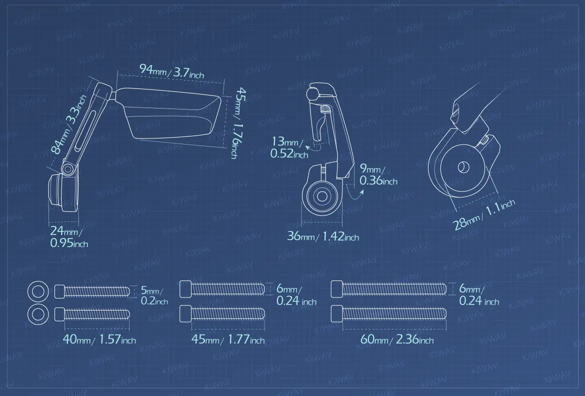 Measurement of KiWAV motorcycle bar end mirrors Leap compatible for Triumph air-cooled models