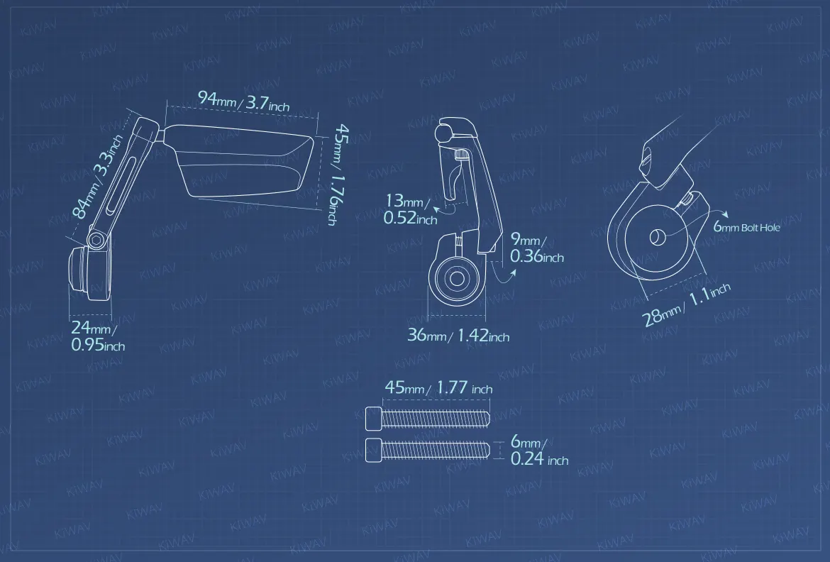 Measurement of KiWAV motorcycle bar end mirrors Leap for M6 threaded handlebars