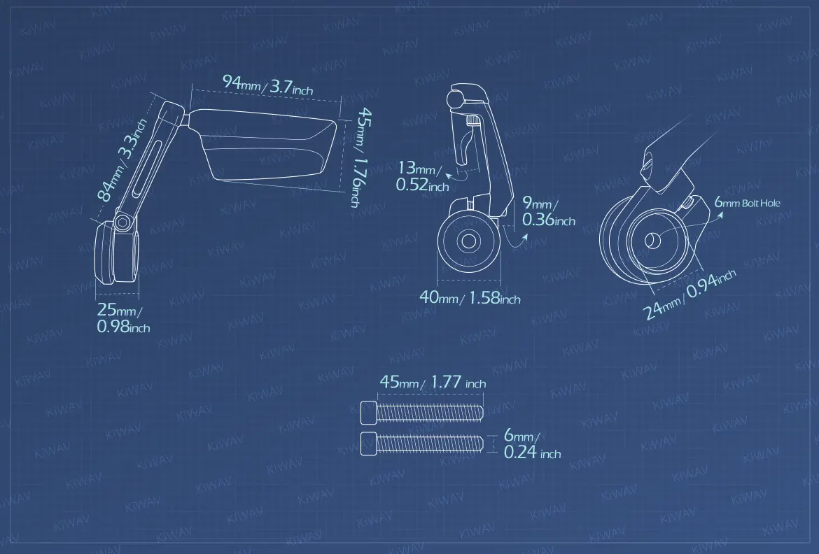 Measurement of KiWAV motorcycle heavy weight bar end mirrors Leap for M6 threaded handlebars