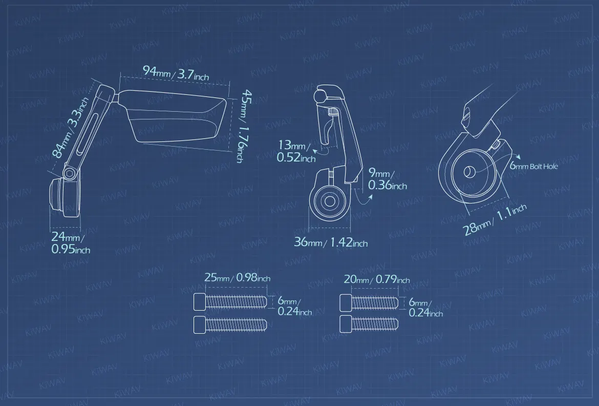 Measurement of KiWAV motorcycle bar end mirrors Leap compatible for Triumph water-cooled models
