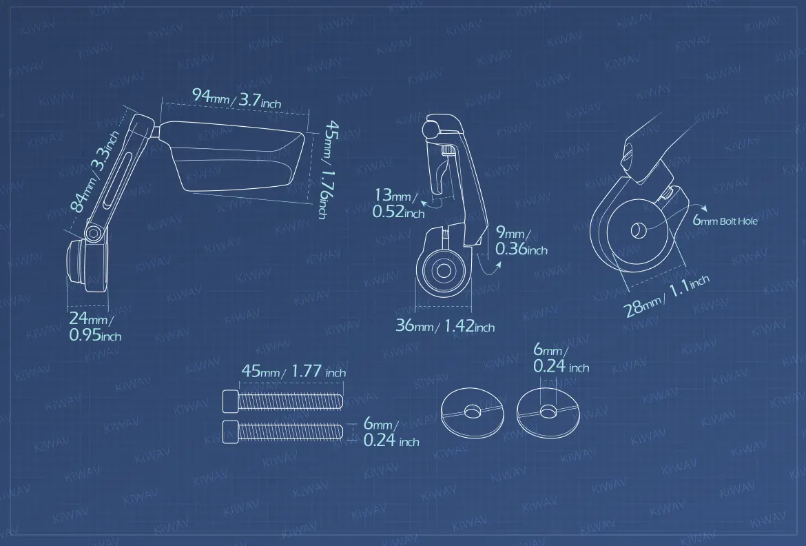 Measurement of KiWAV motorcycle bar end mirrors Leap compatible for Royal Enfield Interceptor 650