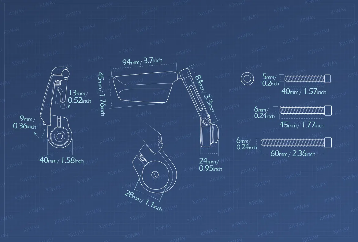 Measurement of KiWAV motorcycle bar end mirrors Leap right hand compatible for Triumph air-cooled models