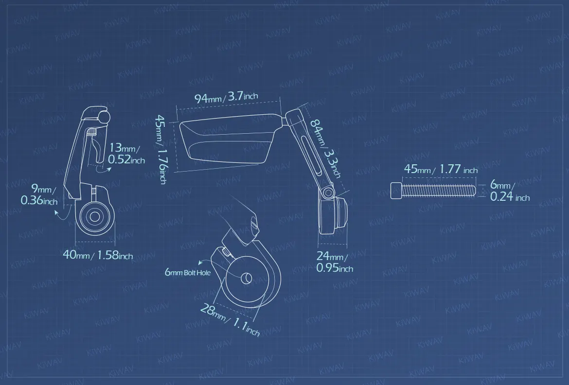 Measurement of KiWAV motorcycle bar end mirrors Leap right hand for M6 threaded handlebars