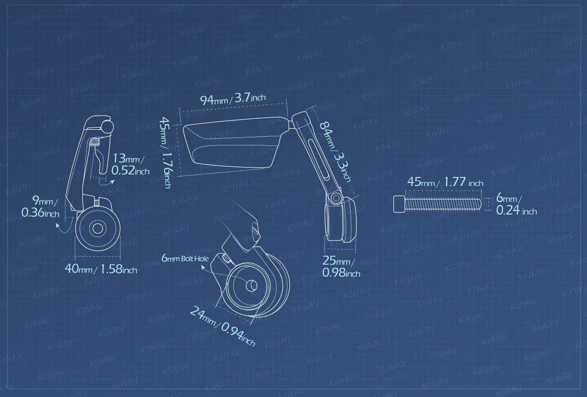 Measurement of KiWAV motorcycle bar end mirrors Leap right hand heavy weight for M6 threaded handlebars