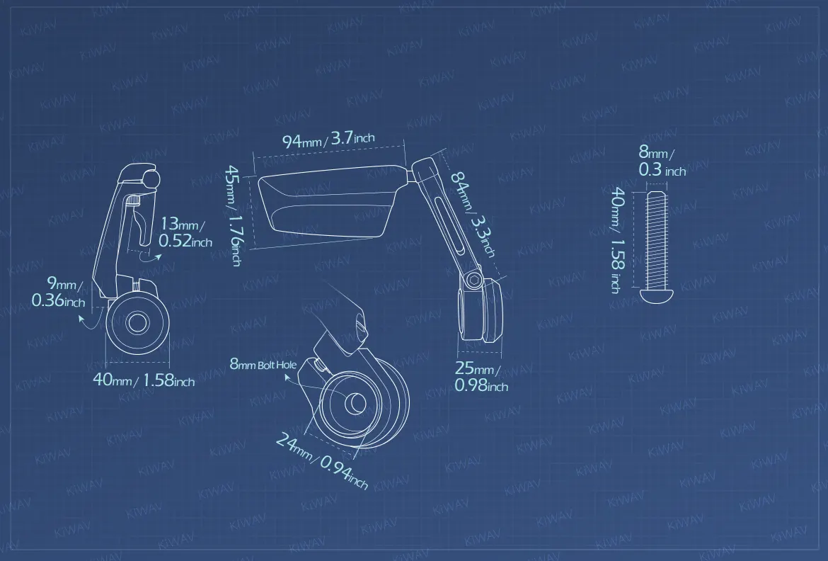 Measurement of KiWAV motorcycle bar end mirrors Leap right hand for M8 threaded handlebars