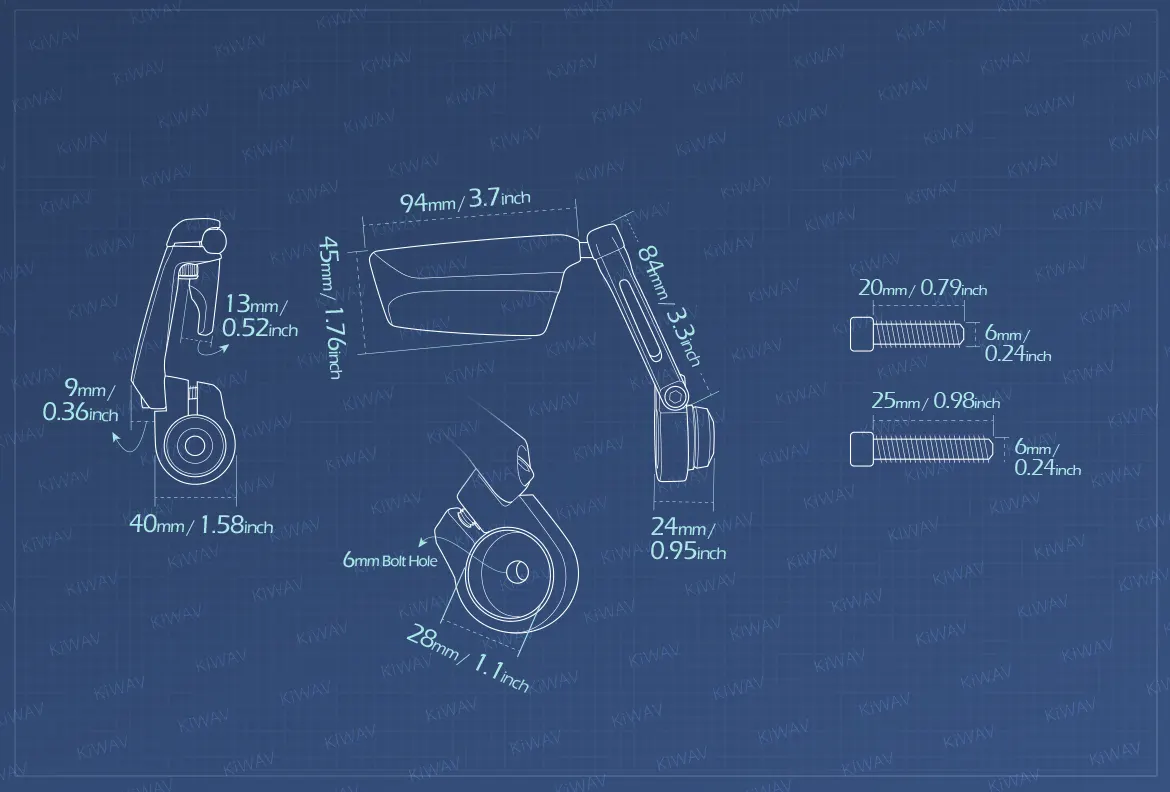 Measurement of KiWAV motorcycle bar end mirrors Leap right hand compatible for Triumph water-cooled models