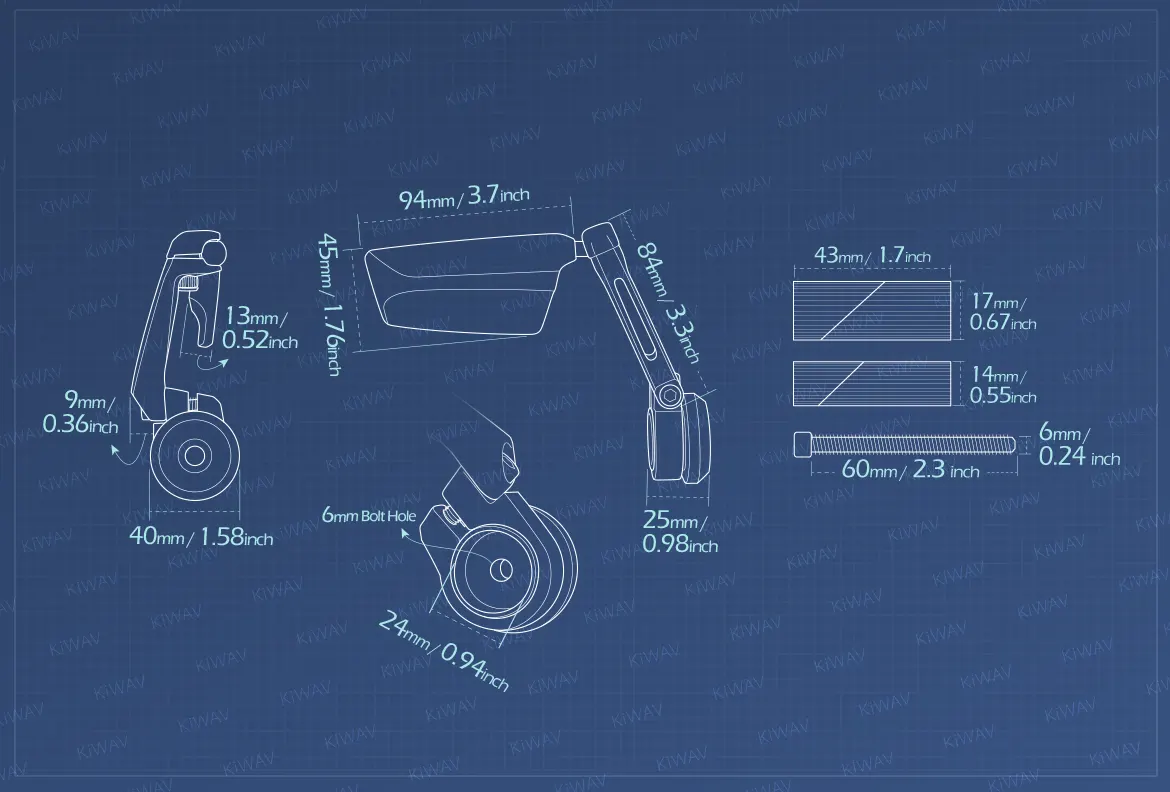 Measurement of KiWAV motorcycle bar end mirrors Leap right hand for 7/8 inch hollow end handlebars