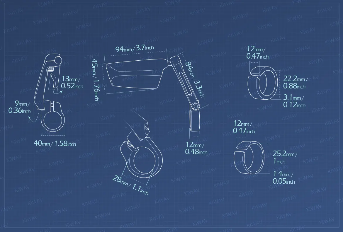 Measurement of KiWAV motorcycle bar end mirrors Leap right hand for 22/25mm handlebar