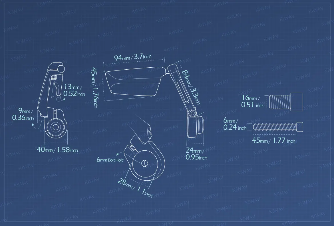 Measurement of KiWAV motorcycle bar end mirrors Leap right hand compatible for Yamaha M16 threaded handlebars
