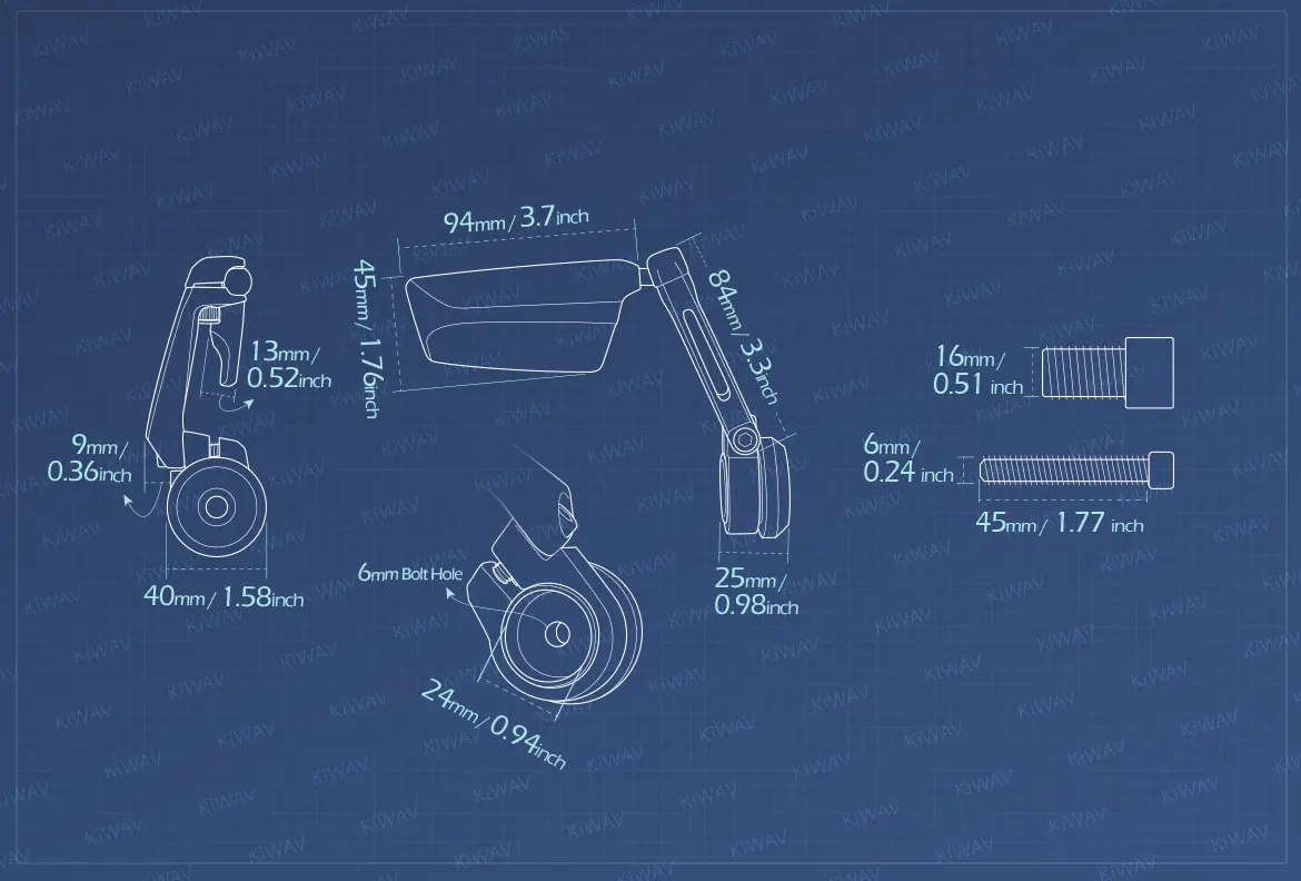 Measurement of KiWAV motorcycle bar end mirrors Leap right hand heavy weight compatible for Yamaha M16 threaded handlebars