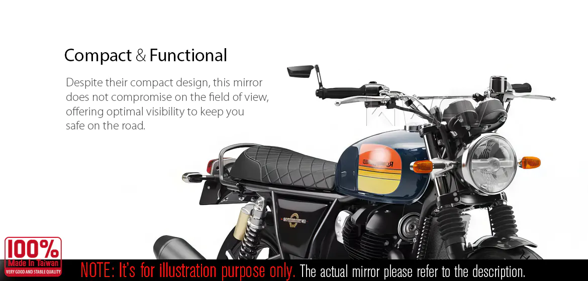 KiWAV motorcycle bar end mirrors Leap right hand compatible for Royal Enfield Interceptor 650