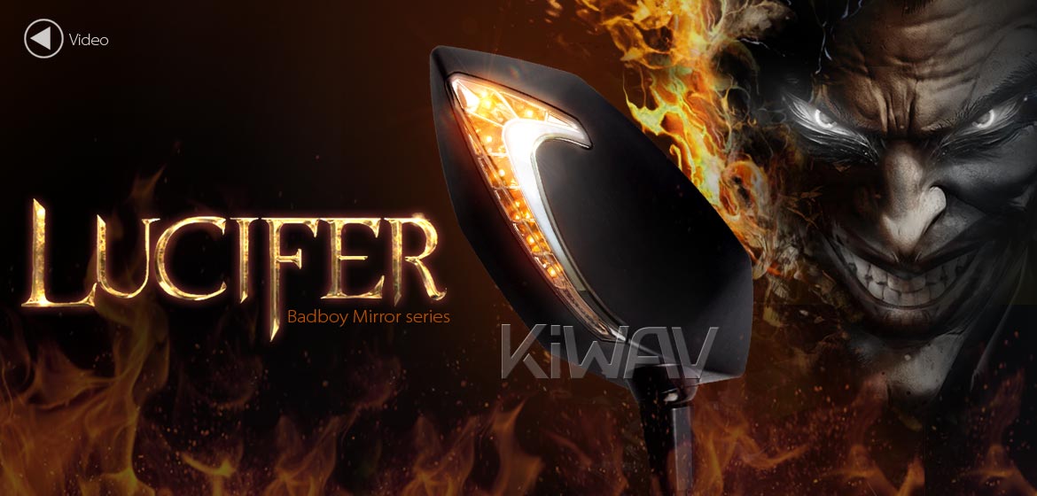KiWAV motorcycle Two-tone LED with sequential effect fairing mount mirrors Lucifer black for sportsbike