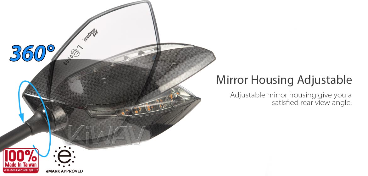 KiWAV motorcycle Two-tone LED with sequential effect mirrors Lucifer black for BMW 10mm 1.5pitch Magazi