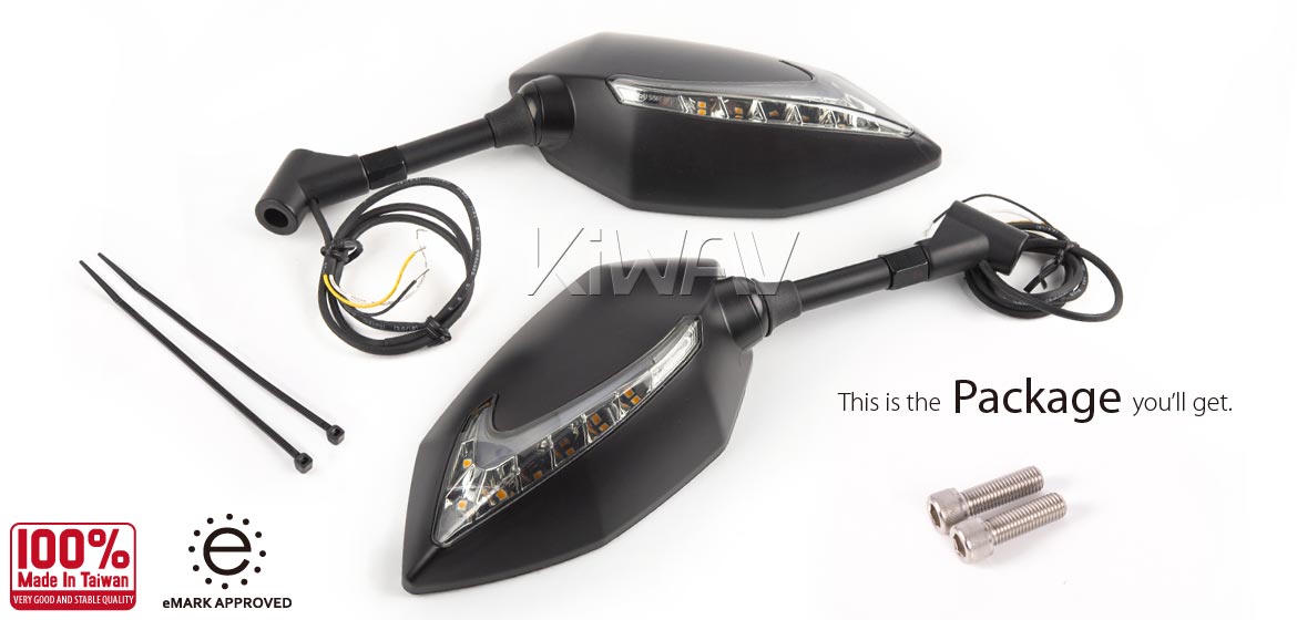 KiWAV motorcycle Two-tone LED with sequential effect mirrors Lucifer black for Harley Davidson Street 500/750
