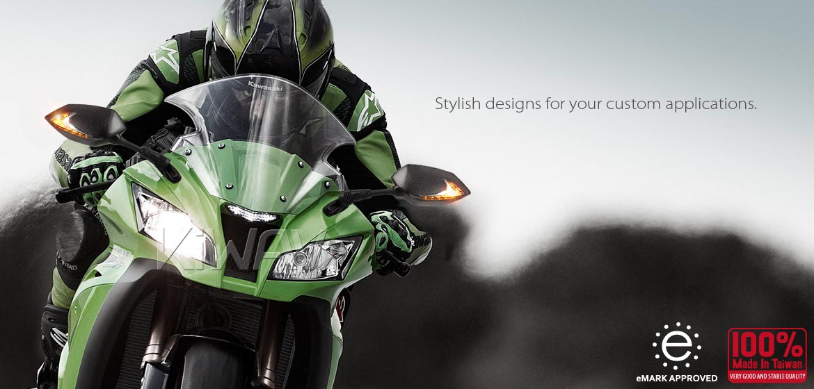 KiWAV motorcycle Two-tone LED with sequential effect fairing mount mirrors Lucifer black for sportsbike