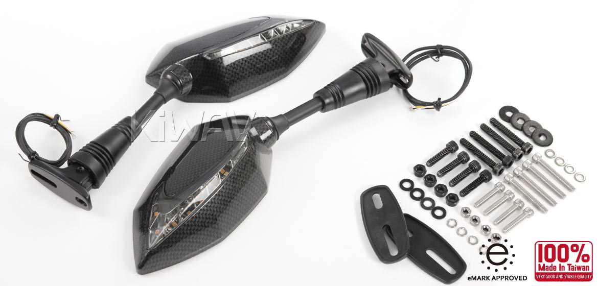 KiWAV motorcycle Two-tone LED with sequential effect fairing mount mirrors Lucifer black for Ducati Panigale sportsbike