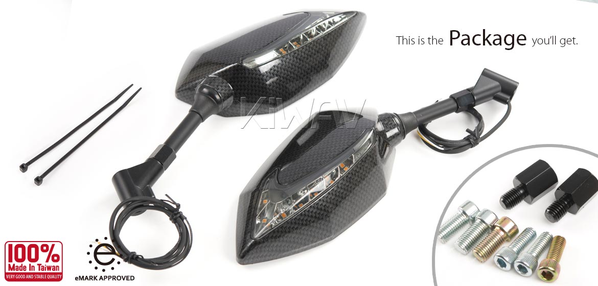 KiWAV motorcycle Two-tone LED with sequential effect mirrors Lucifer carbon for BMW Magazi