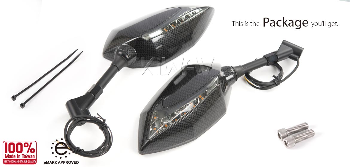 KiWAV motorcycle Two-tone LED with sequential effect mirrors Lucifer carbon for Harley Davidson Street 500/750
