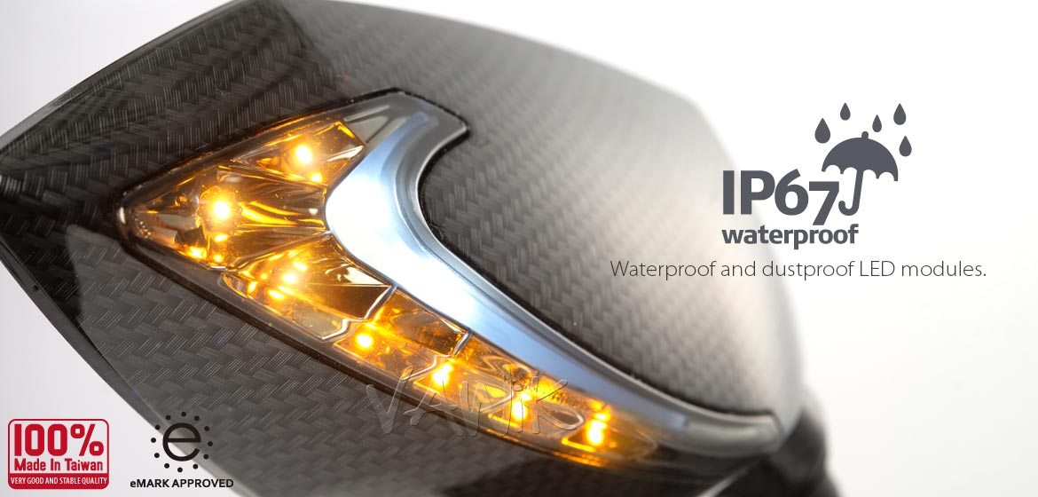 VAWiK motorcycle Two-tone LED with sequential effect mirrors Lucifer carbon for Harley Davidson Magazi