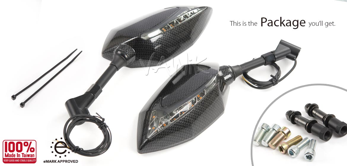 VAWiK motorcycle Two-tone LED with sequential effect mirrors Lucifer carbon for Harley Davidson Magazi