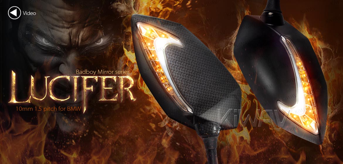 KiWAV motorcycle mirrors Lucifer black/carbon 10mm 8mm metric Magazi