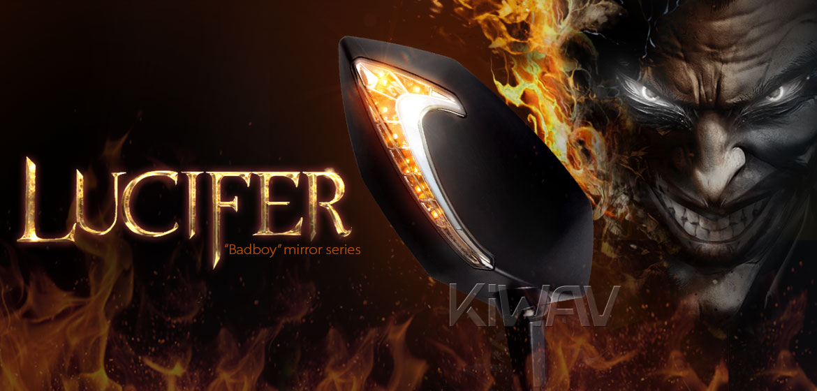 KiWAV motorcycle Two-tone LED with sequential effect mirrors Lucifer black for 8mm scooters Magazi