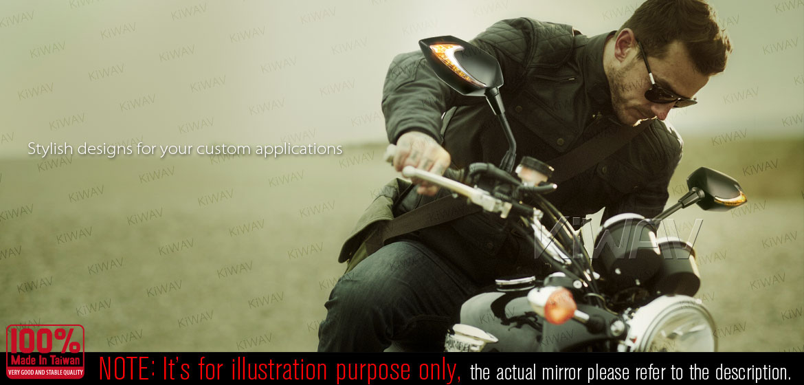 KiWAV motorcycle Two-tone LED with sequential effect mirrors Lucifer black for metric 8/10mm thread Magazi