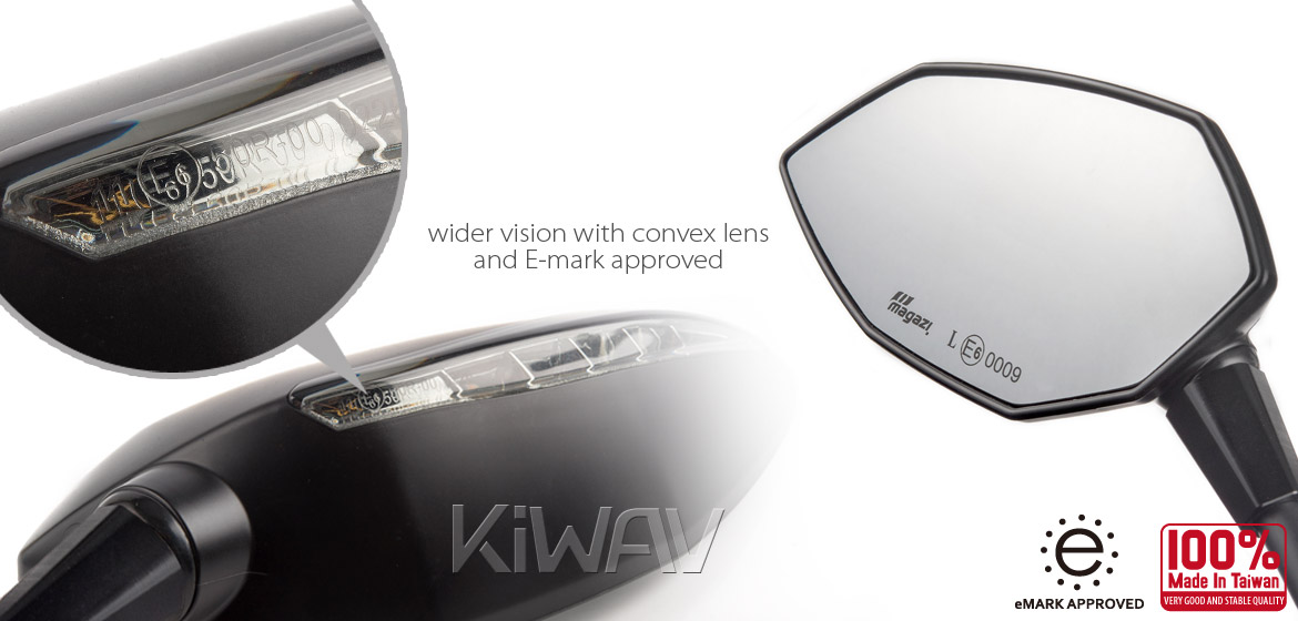 KiWAV motorcycle Two-tone LED neat stem mirrors Lucifer black for Metric 8mm scooters Magazi