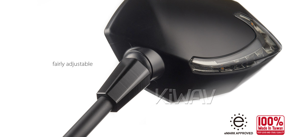 KiWAV motorcycle Two-tone LED neat stem mirrors Lucifer black for Metric 8mm scooters Magazi
