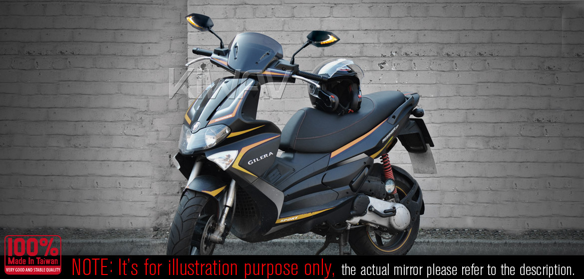 KiWAV motorcycle Two-tone LED neat stem mirrors Lucifer black for Metric 8mm scooters Magazi