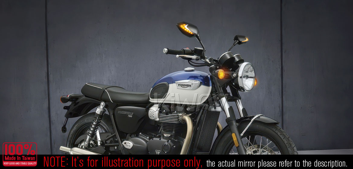 KiWAV motorcycle Two-tone LED neat stem mirrors Lucifer black compatible with Triumph 25mm handlebar and go-through mounts