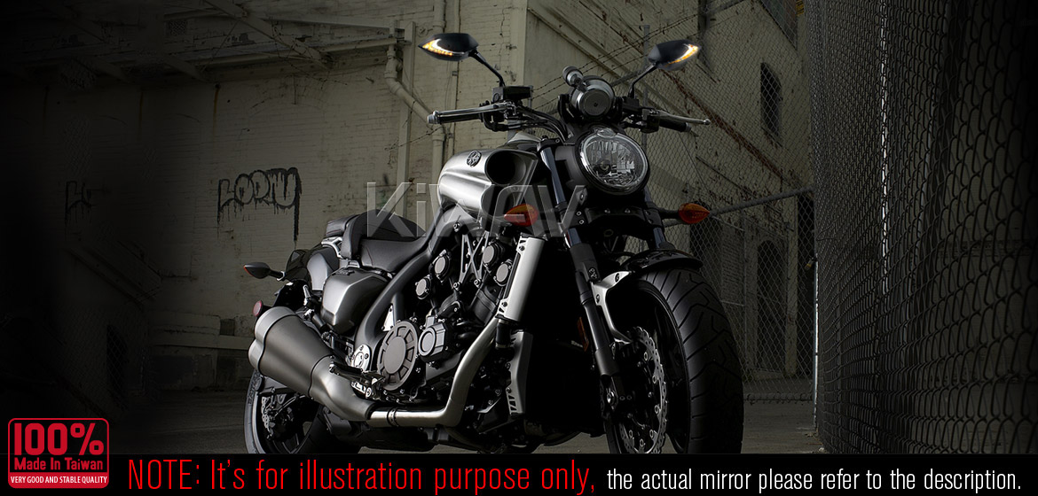 KiWAV motorcycle Two-tone LED neat stem mirrors Lucifer black for metric 10mm thread Magazi