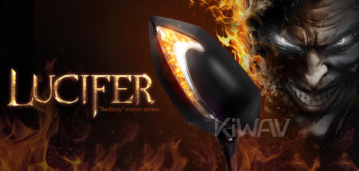 KiWAV Lucifer black LED motorcycle mirrors fit scooter