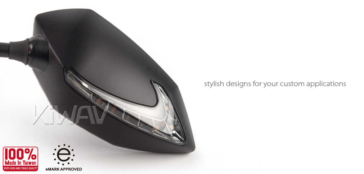 KiWAV Lucifer black LED motorcycle mirrors fit scooter