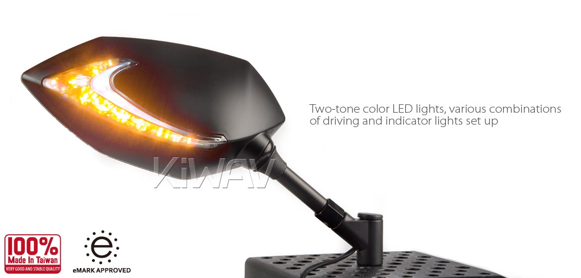 KiWAV Lucifer black LED motorcycle mirrors fit scooter