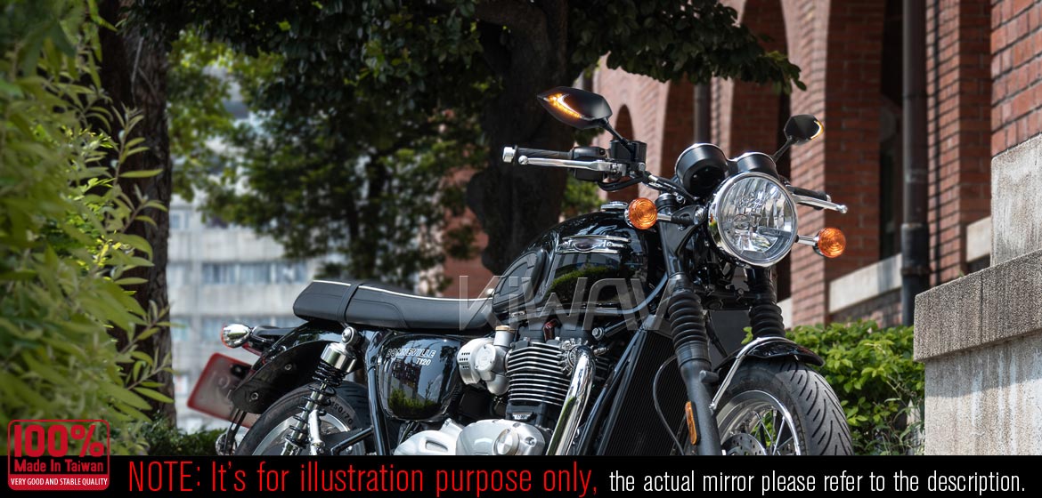 KiWAV motorcycle Two-tone LED with sequential effect mirrors Lucifer black compatible with Triumph 25mm handlebar and go-through mounts