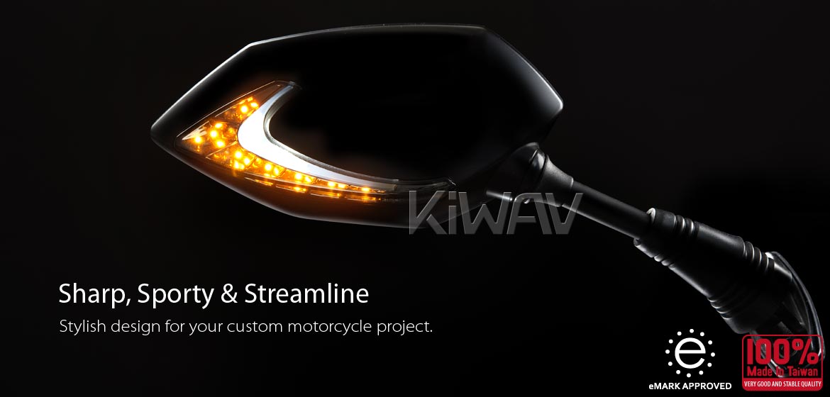 KiWAV Lucifer black LED motorcycle mirrors for sportsbike