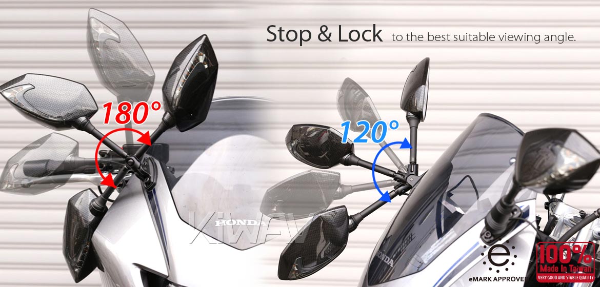 KiWAV Lucifer black LED motorcycle mirrors for sportsbike
