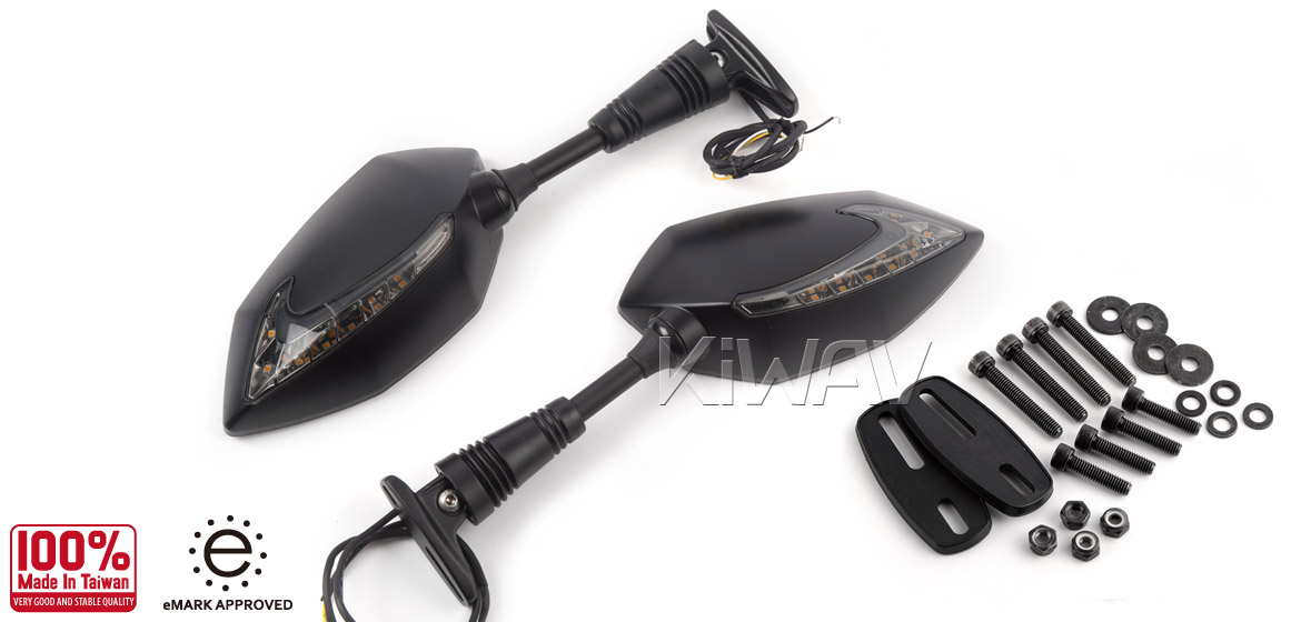 KiWAV Lucifer black LED motorcycle mirrors for sportsbike