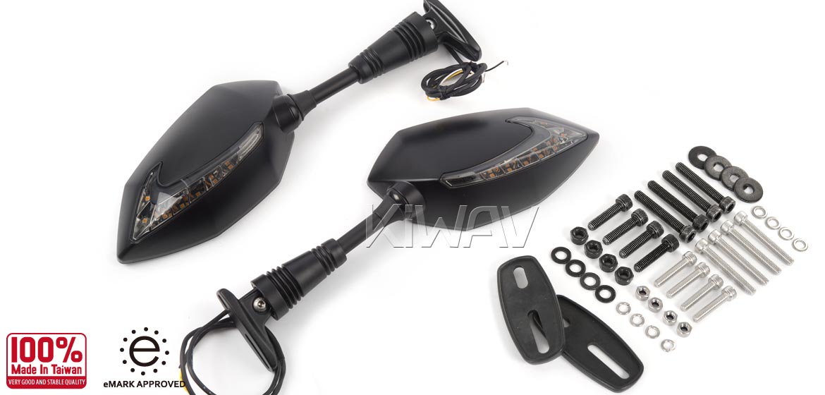 KiWAV Lucifer black LED motorcycle mirrors for Ducati Panigale