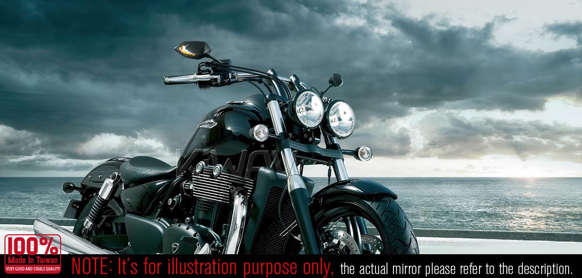 KiWAV motorcycle Two-tone LED mirrors Lucifer black compatible with Triumph 25mm handlebar and go-through mounts