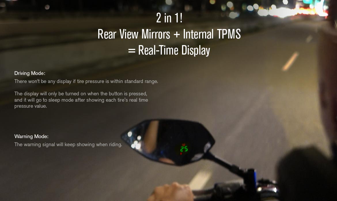 KiWAV motorcycle mirrors with TPMS Lucifer black for Harley street 500/750