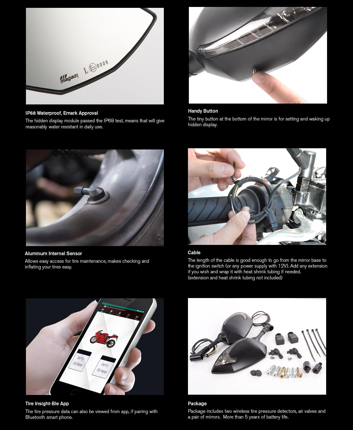 KiWAV motorcycle mirrors with TPMS Lucifer black for most BMW motorcycles