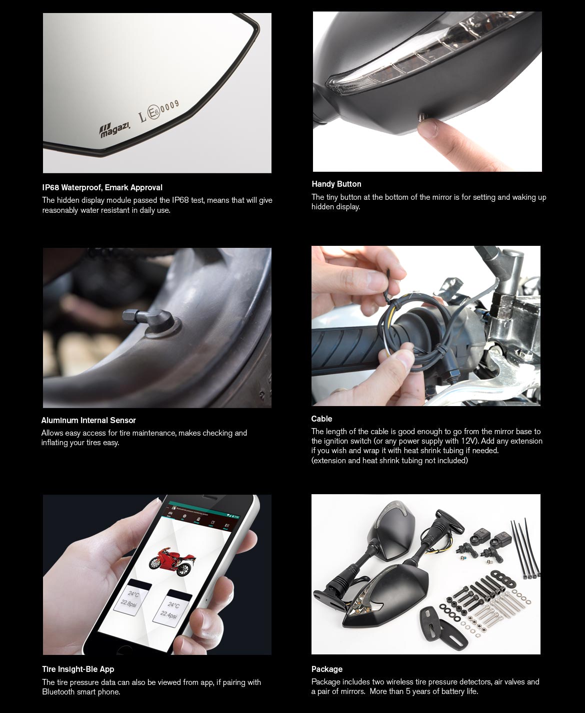 KiWAV motorcycle mirrors with TPMS Lucifer black for Ducati Panigale series motorcycles