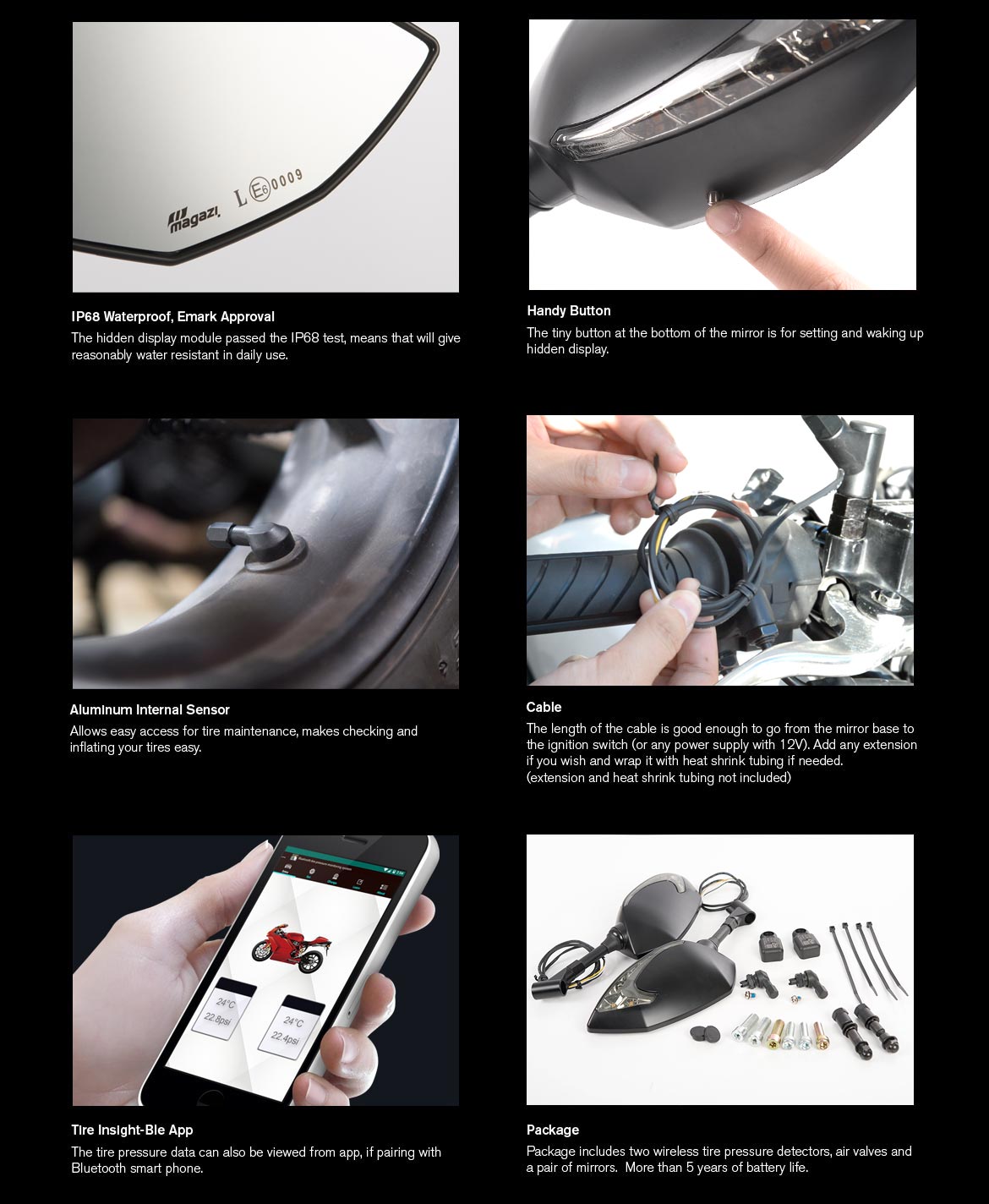 KiWAV motorcycle mirrors with TPMS Lucifer black for Harley-Davidson