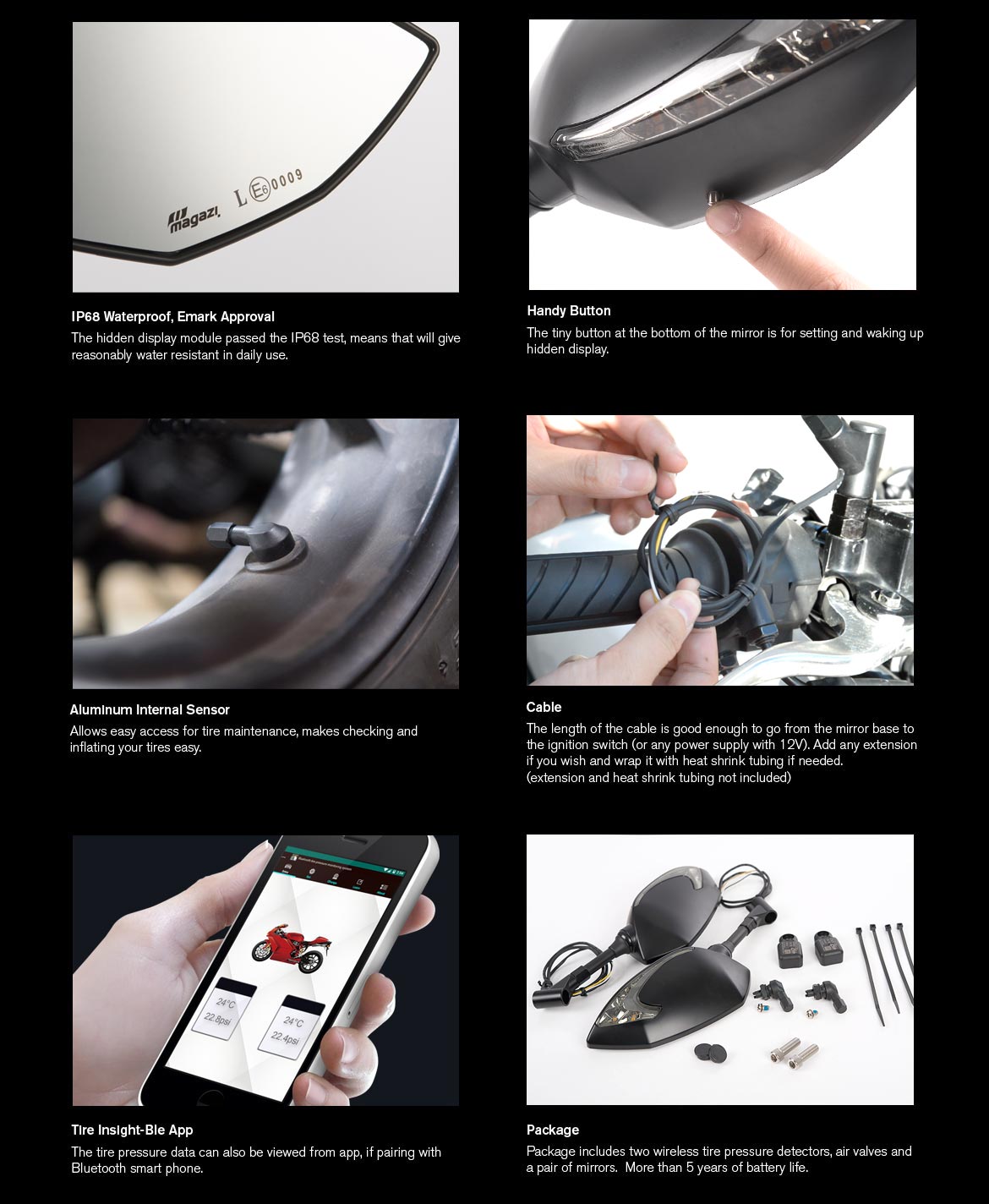 KiWAV motorcycle mirrors with TPMS Lucifer black for Harley street 500/750