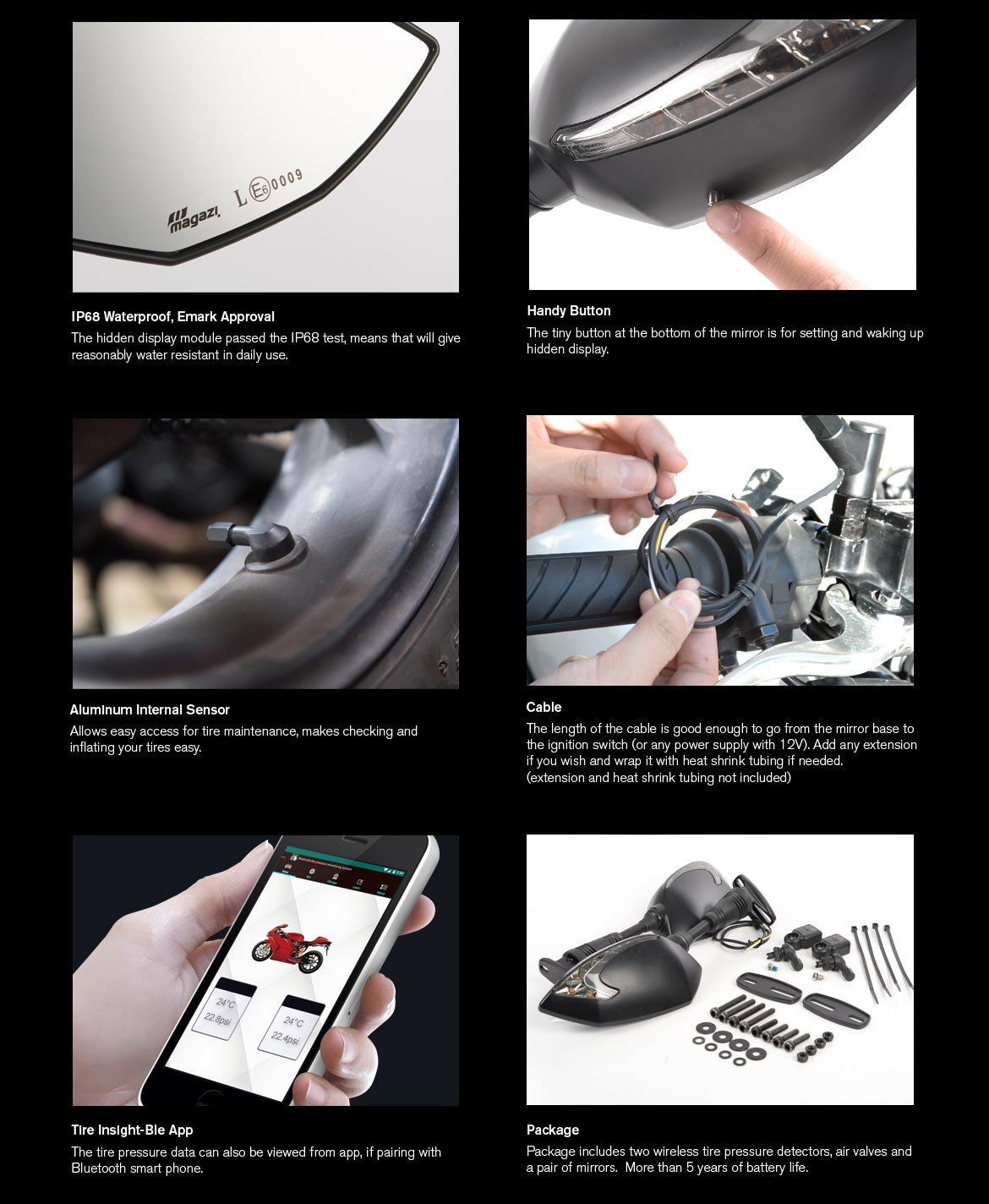 KiWAV motorcycle mirrors with TPMS Lucifer black for sportsbike