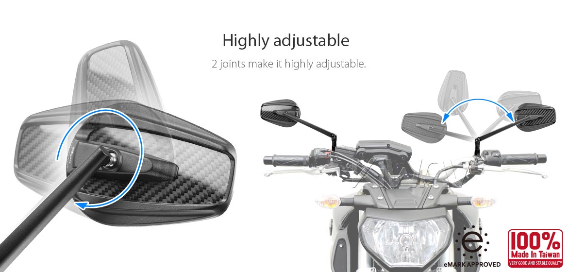 Thinnest motorcycle mirrors KiWAV motorcycle mirrors Mamba black compatible for Harley Davidson Street 500/ 750