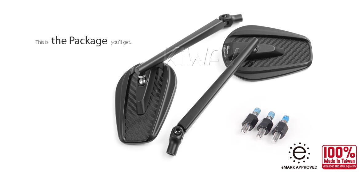 True carbon fiber KiWAV motorcycle mirrors Mamba black universal fit for 8mm mirror thread