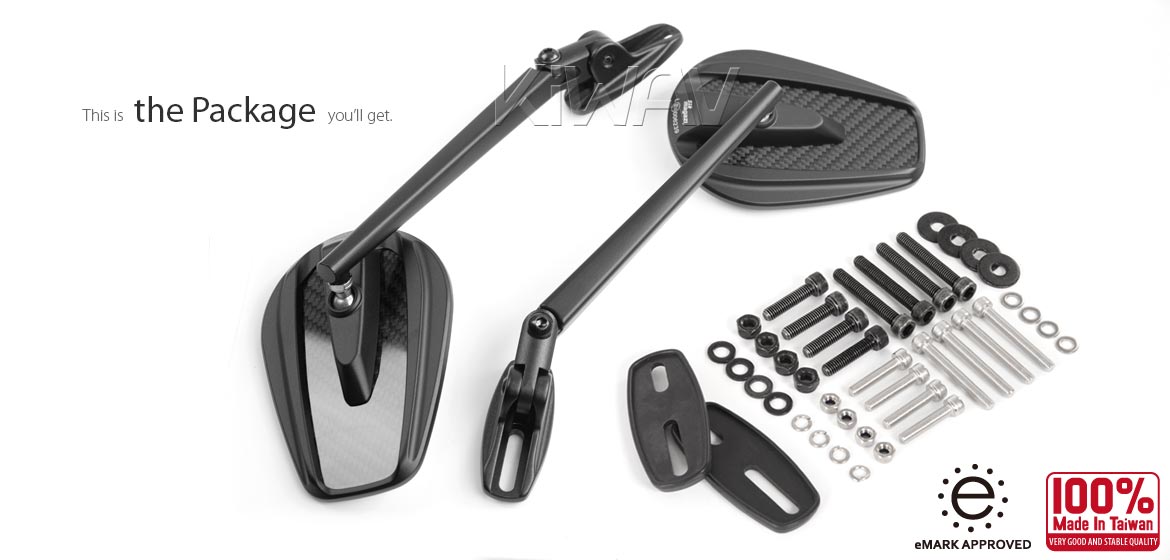 True carbon fiber KiWAV motorcycle mirrors Mamba black fairing mount rearview mirrors compatible for Ducati Panigale